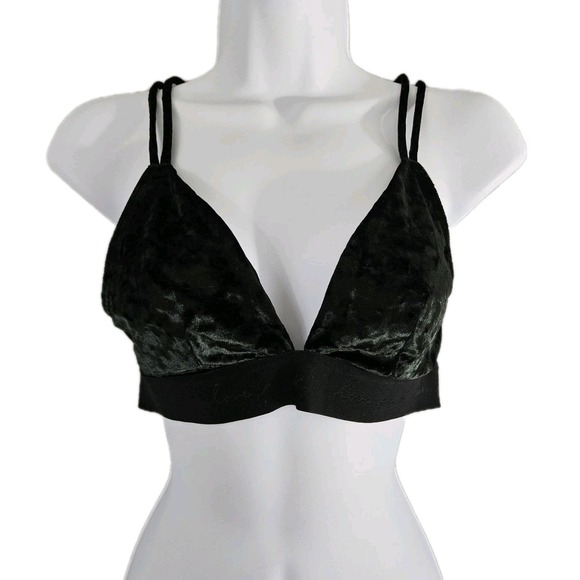 Victoria's Secret Other - Victoria's Secret Black Velvet Bralette Love Pink Size Medium Grunge Festival